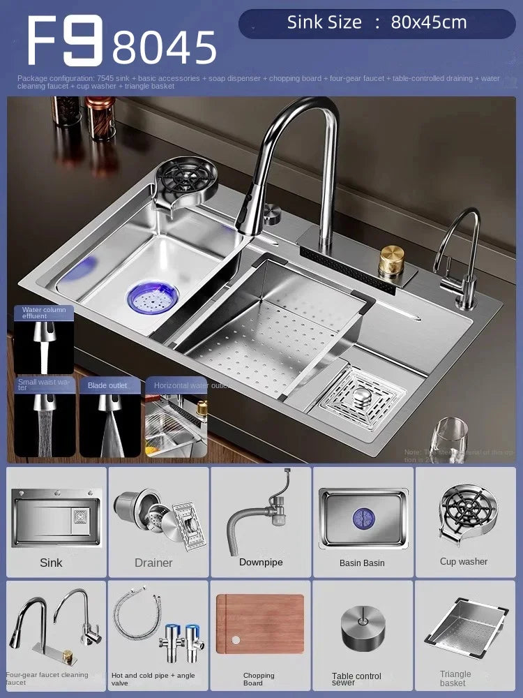 Fregadero de acero inoxidable Nano 304, cascada, fregadero de cocina de ranura única grande, fregadero de verduras, fregadero de acero inoxidable para el hogar