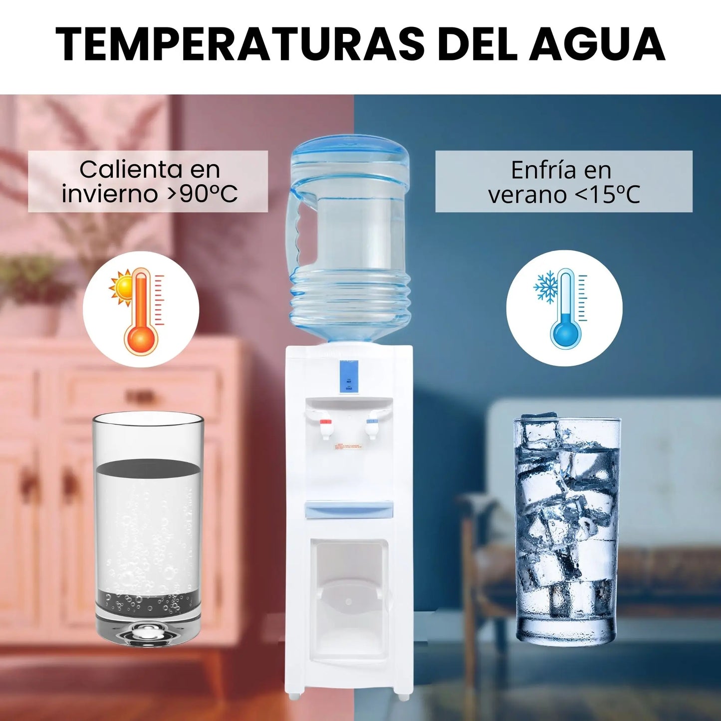 Vicyol S&D Dispensador de Agua Fría y Caliente. Máquina Dispensadora de Agua. Fuente de Agua Eléctrica con Enchufe para Hogar y Oficina. Dispensador de Agua de Suelo Silencioso. (Garrafa de Agua No Incluida).