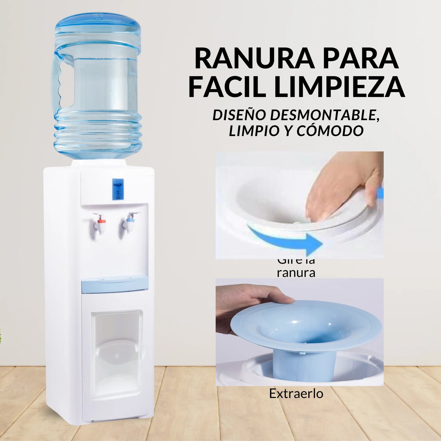 MAGIC SELECT Dispensador Eléctrico de Agua Fría y Caliente. Máquina de Agua, Dispensador de Pie Silencioso para Hogar, Cocina, Oficina, Hotel. (Garrafa de Agua No Incluida)