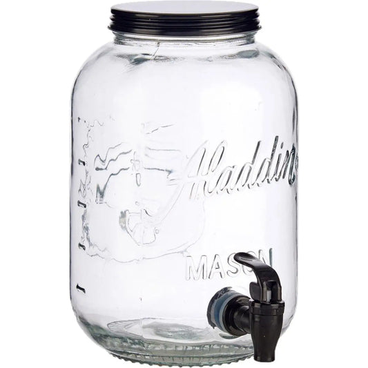 MAXHOME- Dispensador de Agua/Bebidas con Grifo - Recipiente de Cristal y Dosificador Metálico -
