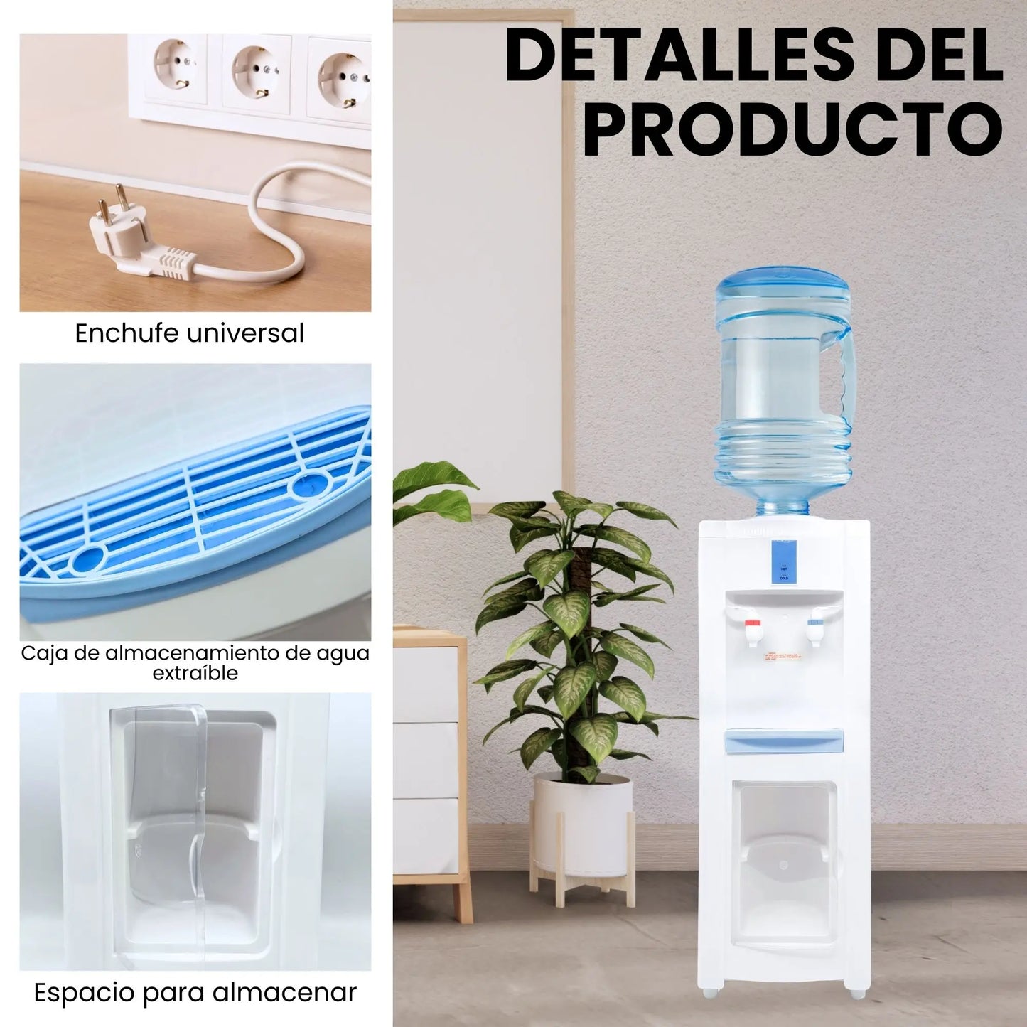 Vicyol S&D Dispensador de Agua Fría y Caliente. Máquina Dispensadora de Agua. Fuente de Agua Eléctrica con Enchufe para Hogar y Oficina. Dispensador de Agua de Suelo Silencioso. (Garrafa de Agua No Incluida).