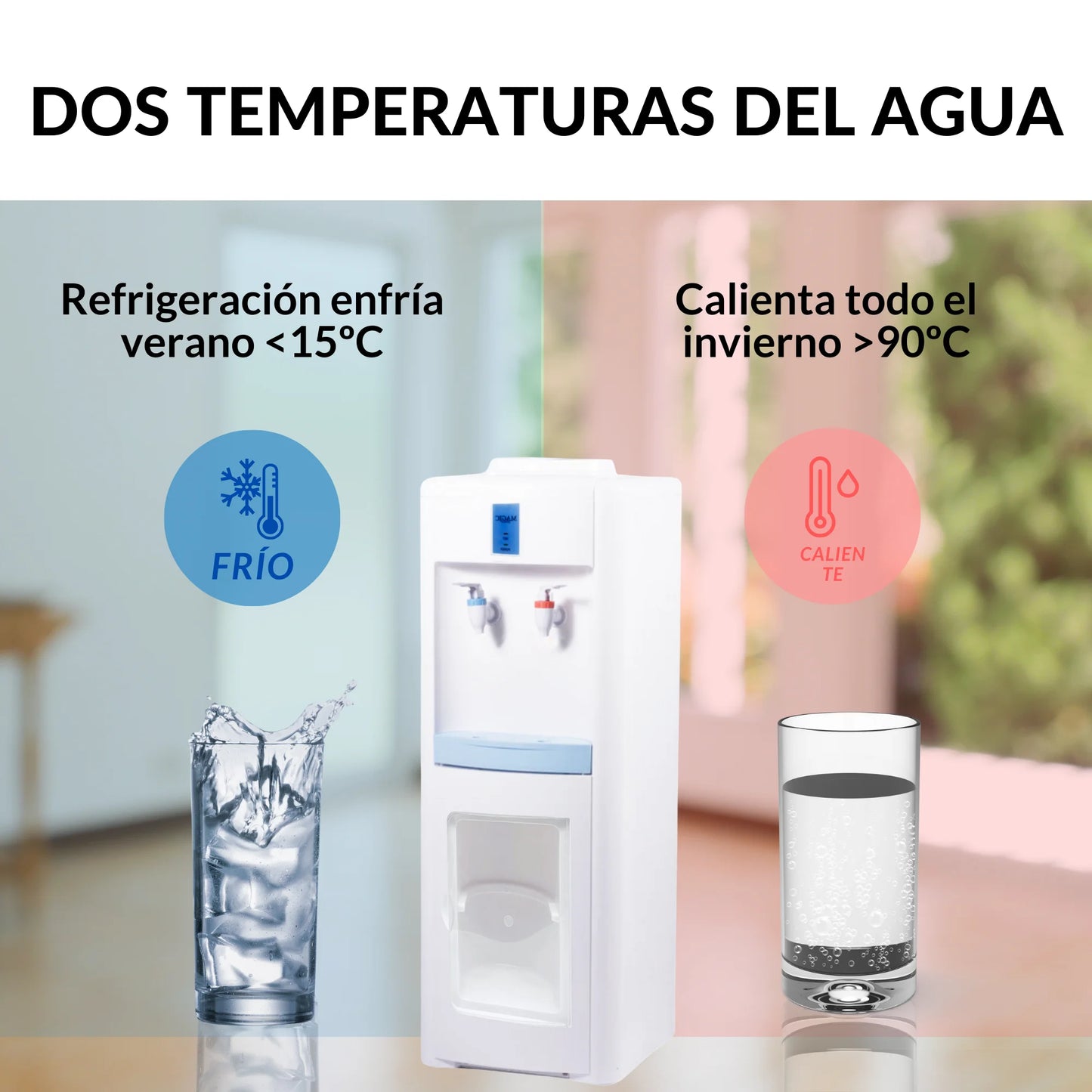 MAGIC SELECT Dispensador Eléctrico de Agua Fría y Caliente. Máquina de Agua, Dispensador de Pie Silencioso para Hogar, Cocina, Oficina, Hotel. (Garrafa de Agua No Incluida)