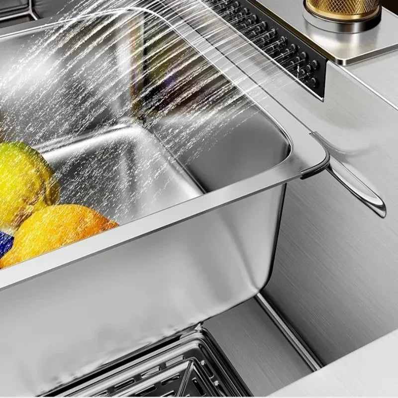 Fregadero de acero inoxidable Nano 304, cascada, fregadero de cocina de ranura única grande, fregadero de verduras, fregadero de acero inoxidable para el hogar