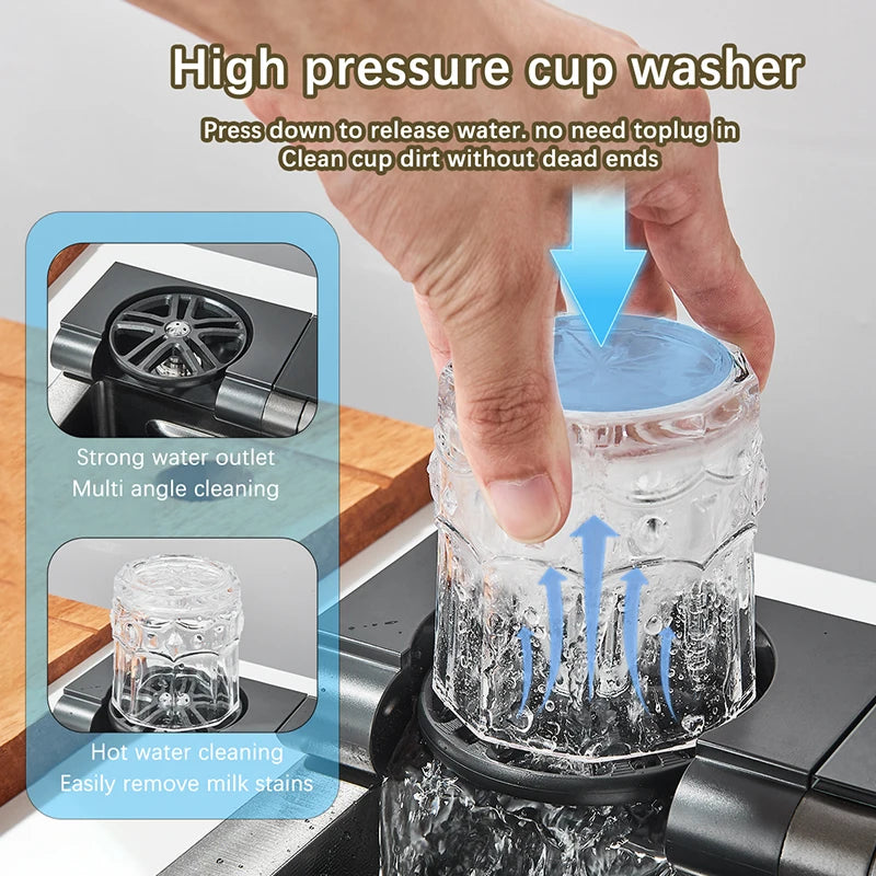 Stainless Steel  Multifunctional Kitchen Sink Faucet Set Rainfall Spout Pull Out Sprayer Pure Tap Cold Hot Water Mixer