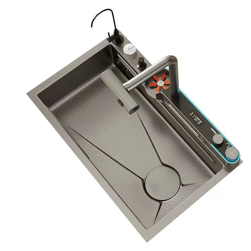 Fregadero Nano de acero inoxidable 304 con ranura única en cascada con pantalla Digital, lavavajillas, cocina, lavabo multifuncional para lavar verduras