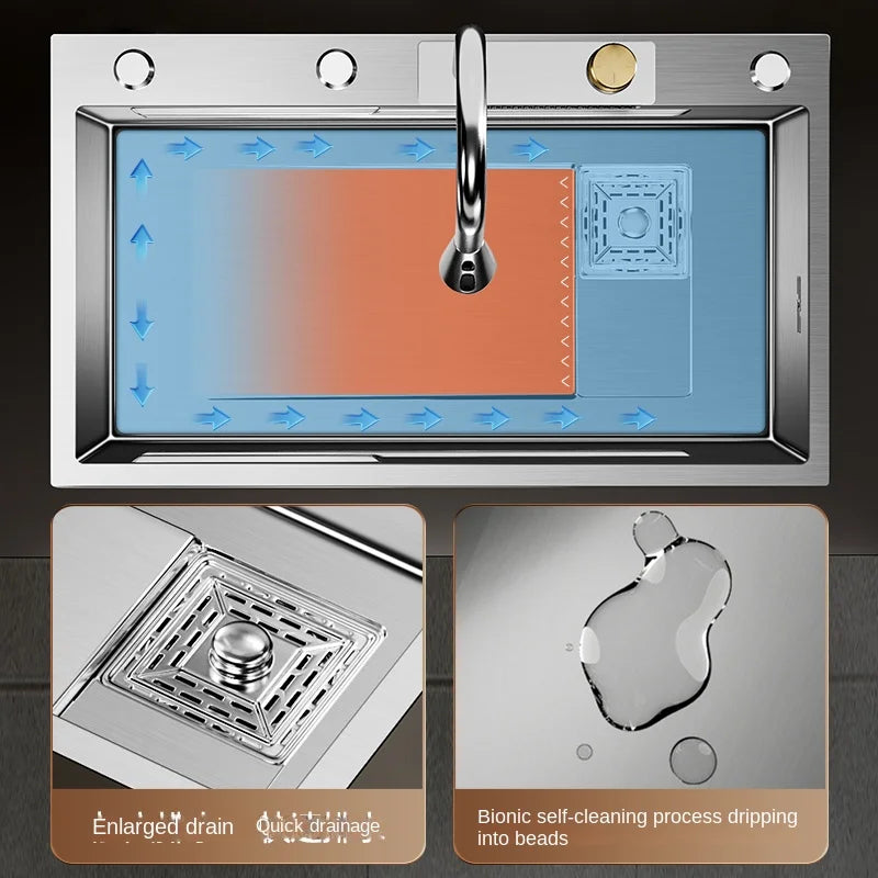 Fregadero de acero inoxidable Nano 304, cascada, fregadero de cocina de ranura única grande, fregadero de verduras, fregadero de acero inoxidable para el hogar