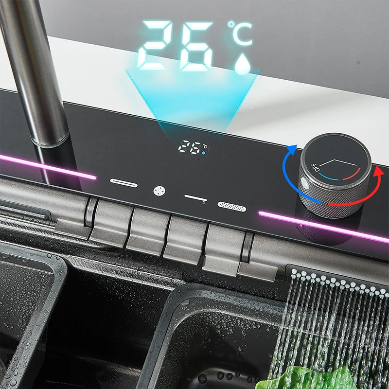 Stainless Steel  Multifunctional Kitchen Sink Faucet Set Rainfall Spout Pull Out Sprayer Pure Tap Cold Hot Water Mixer