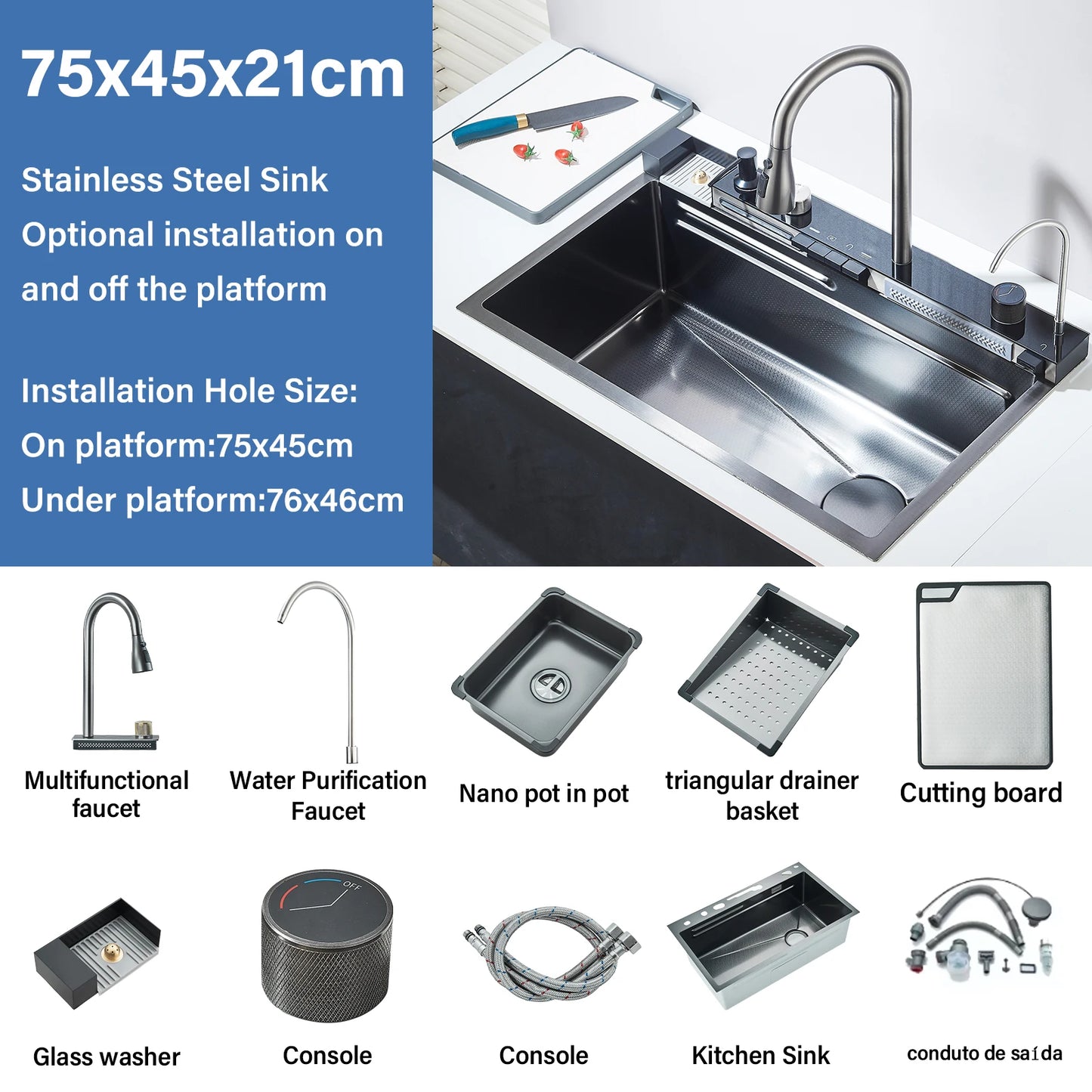 Stainless Steel  Multifunctional Kitchen Sink Faucet Set Rainfall Spout Pull Out Sprayer Pure Tap Cold Hot Water Mixer