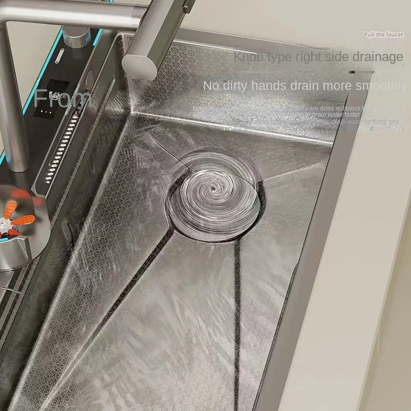 Fregadero Nano de acero inoxidable 304 con ranura única en cascada con pantalla Digital, lavavajillas, cocina, lavabo multifuncional para lavar verduras