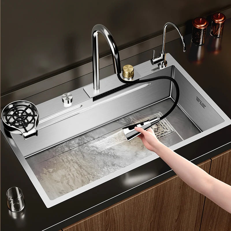 Fregadero de acero inoxidable Nano 304, cascada, fregadero de cocina de ranura única grande, fregadero de verduras, fregadero de acero inoxidable para el hogar
